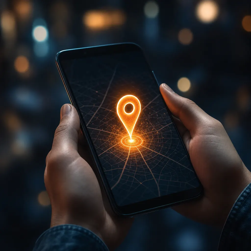 Klient trzymający telefon z mapą i pinezką lokalizacji firmy